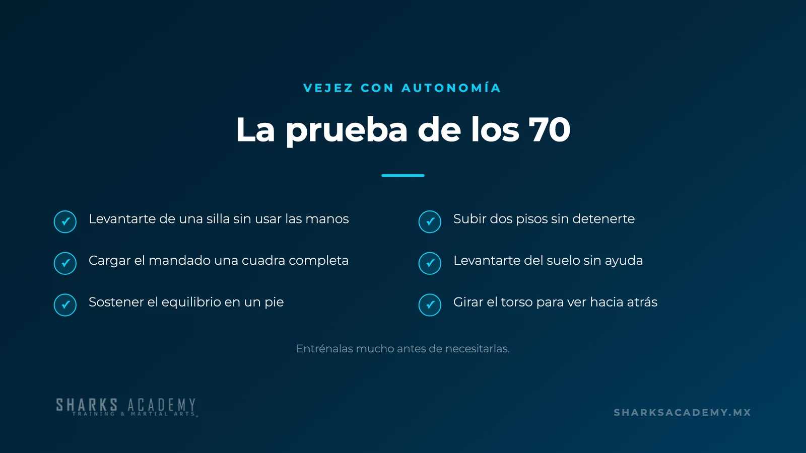 Infografía: la prueba de los 70 — seis acciones que definen la autonomía en la vejez